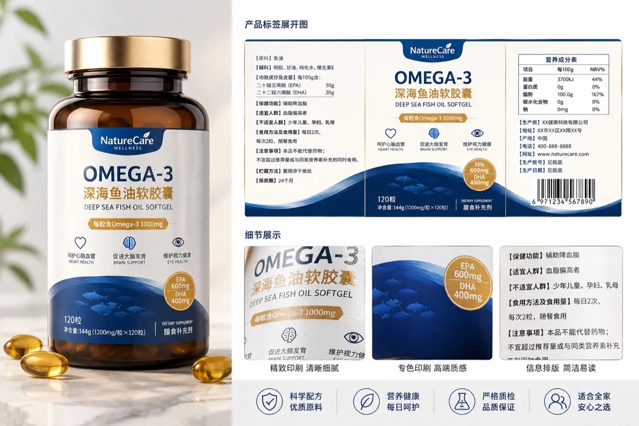 保健品标签与瓶身应用效果